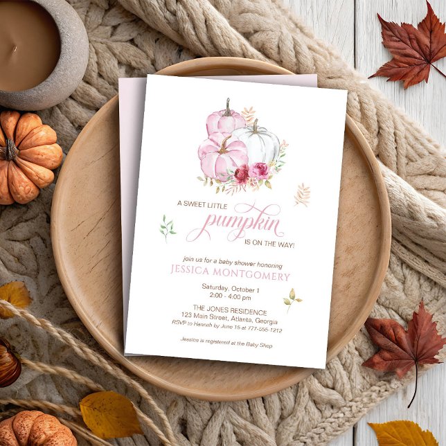 Little Pumpkin is On the Way Pink Baby Shower Invitation (Creator Uploaded)