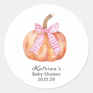Little Pumpkin is on the Way Pink Bow Baby Shower  Classic Round Sticker