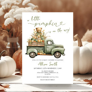 Little Pumpkin Is On The Way Truck Baby Shower Invitation