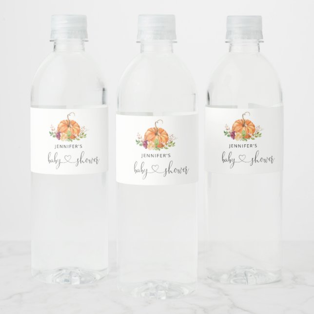 Little pumpkin is on the way water bottle label (Bottles)