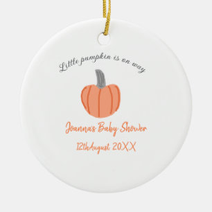 Little pumpkin is on way orange gray baby shower a ceramic ornament