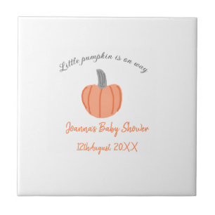 Little pumpkin is on way orange gray baby shower a ceramic tile