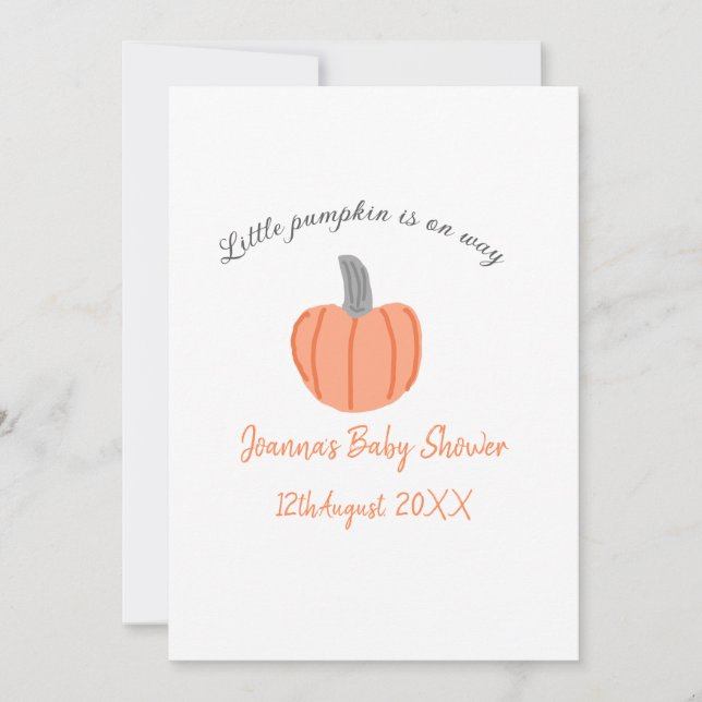 Little pumpkin is on way orange gray baby shower a invitation (Front)