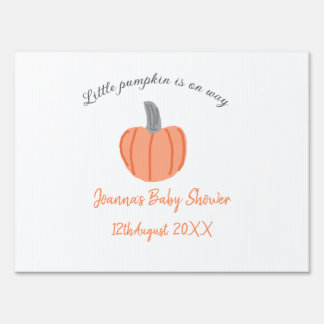Little pumpkin is on way orange gray baby shower a sign