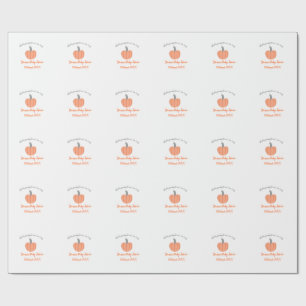 Little pumpkin is on way orange gray baby shower a wrapping paper
