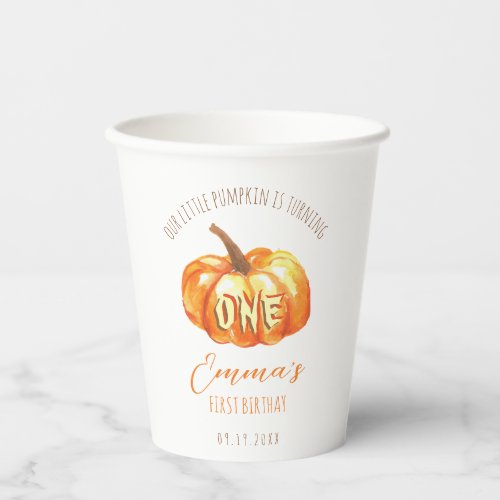 Little Pumpkin Is Turning 1 Autumn First Birthday Paper Cups