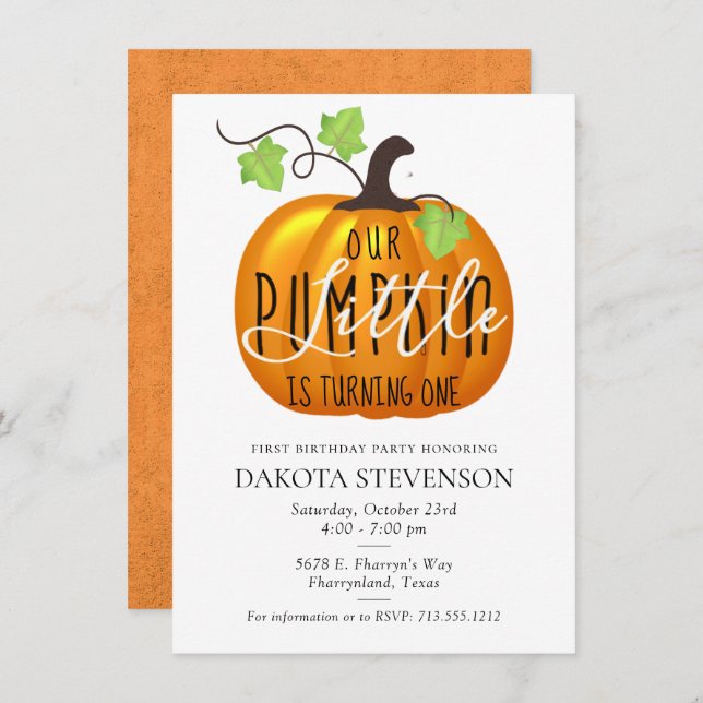 Little Pumpkin is Turning One | Birthday Party Invitation (Front/Back)