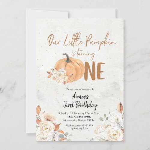 Little Pumpkin is Turning One Girl Birthday Invitation