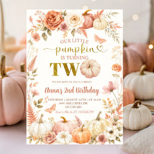 Little Pumpkin Is Two Second Birthday Invitation