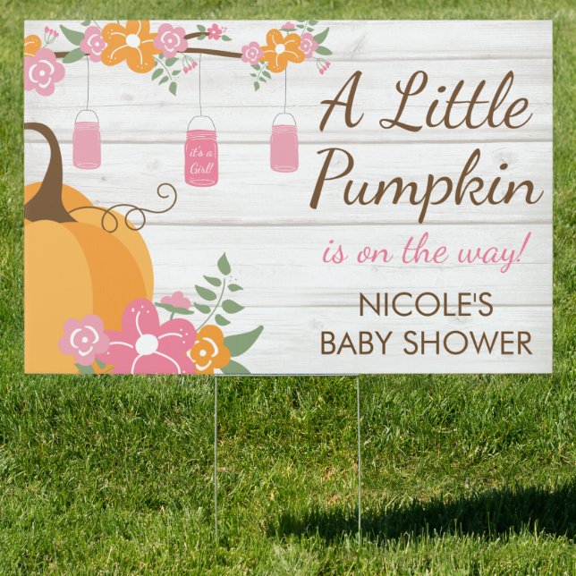 Little Pumpkin Jars Fall Girl Baby Shower Yard Sign (Insitu)