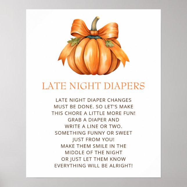 Little Pumpkin Late Night Diapers Baby Shower Game Poster (Front)