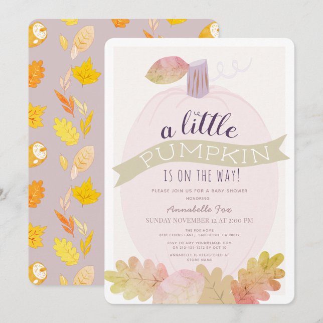 Little Pumpkin Lavender Pink Baby Shower Invitation (Front/Back)