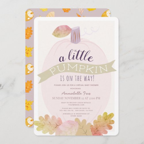 Little Pumpkin Lavender Pink Virtual Baby Shower Invitation
