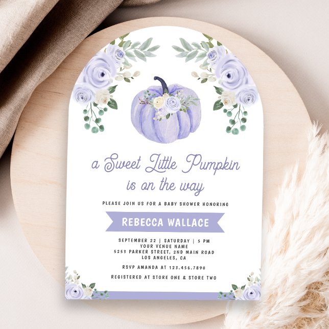 Little Pumpkin Lavender Roses Arch Baby Shower Invitation (Creator Uploaded)