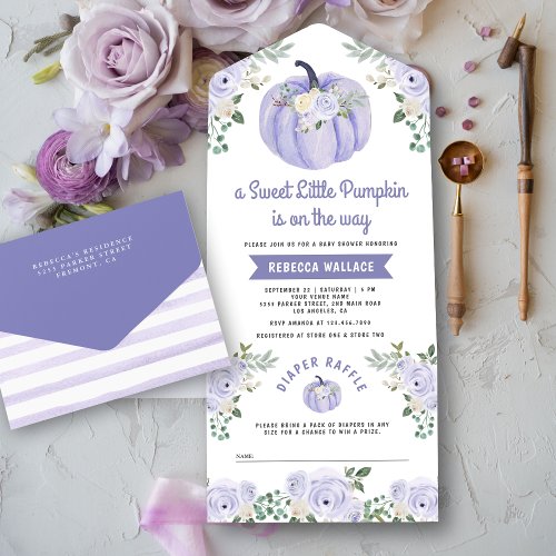 Little Pumpkin Lavender Roses Baby Shower All In One Invitation
