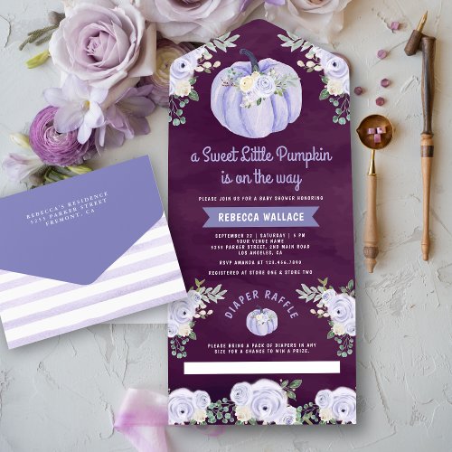 Little Pumpkin Lavender Roses Plum Baby Shower All In One Invitation