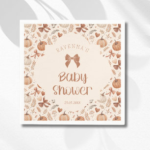 Little Pumpkin Leaves Autumn Bow Baby Shower Napkins