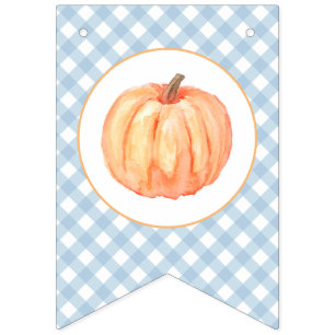 Little Pumpkin light blue plaid first birthday Bunting Flags