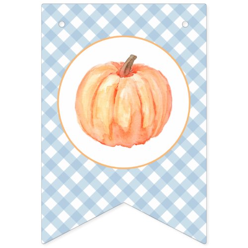 Little Pumpkin light blue plaid first birthday Bunting Flags