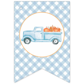 Little Pumpkin light blue truck first birthday Bunting Flags