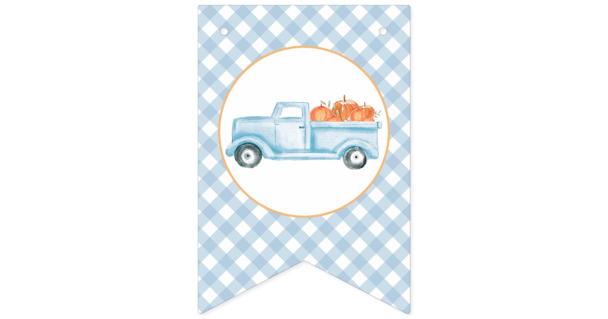 Little Pumpkin light blue truck first birthday Bunting Flags | Zazzle