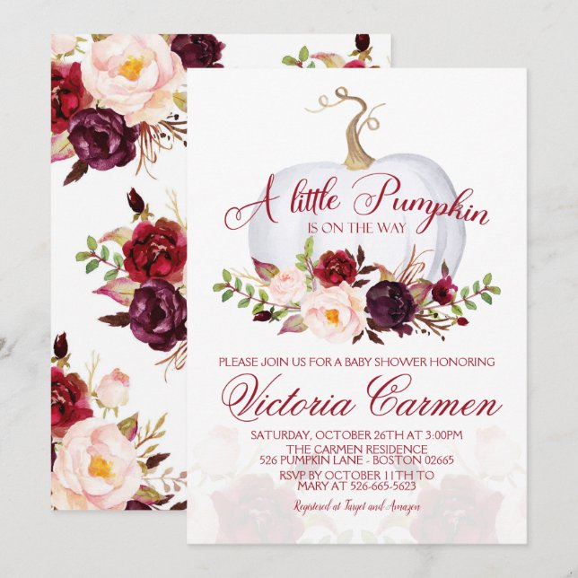 Little Pumpkin Marsala and Blush Baby Shower Invitation (Front/Back)