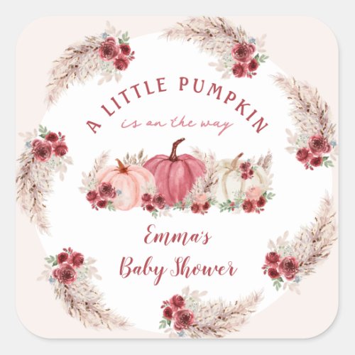 Little Pumpkin Marsala Baby Shower Square Sticker