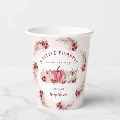 Little Pumpkin Marsala Cream Fall Boho Baby Shower Paper Cups