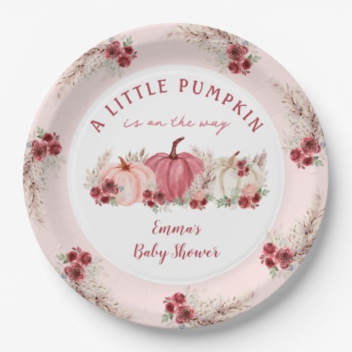 Little Pumpkin Marsala Fall Girl Baby Shower Paper Plates