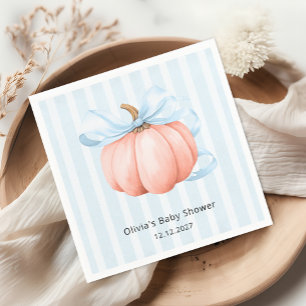Little Pumpkin Modern Blue Bow Boy Baby Shower  Napkins