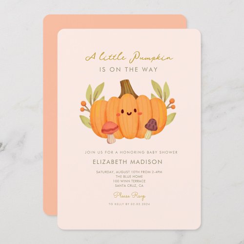 Little Pumpkin Mushroom Baby Shower Invitation