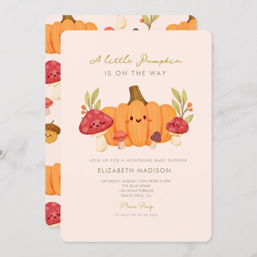 Little Pumpkin Mushroom Baby Shower Invitation