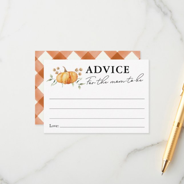 Little Pumpkin Neutral Baby Shower Advice for Mom  Enclosure Card (Front/Back In Situ)