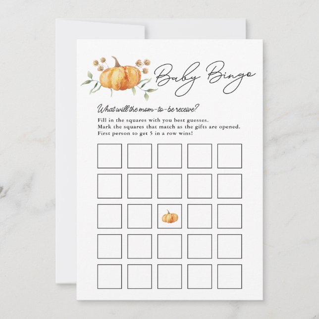 Little Pumpkin Neutral Baby Shower Bingo Card (Front)