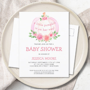 Little Pumpkin On Her Way Baby Shower Invitation Postcard