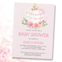 Little Pumpkin On Her Way Pink Baby Shower Invitation Postcard