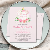 Little Pumpkin On Her Way Pink Baby Shower Invitation Postcard