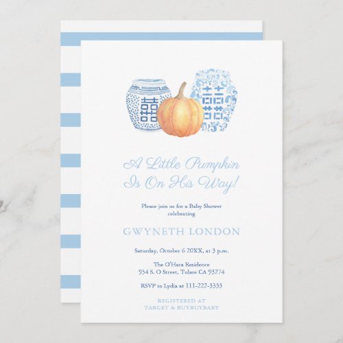 Little Pumpkin On His Way Fall Baby Shower For Boy Invitation
