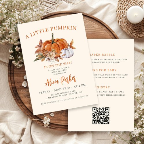 Little pumpkin on the way all in one baby shower invitation