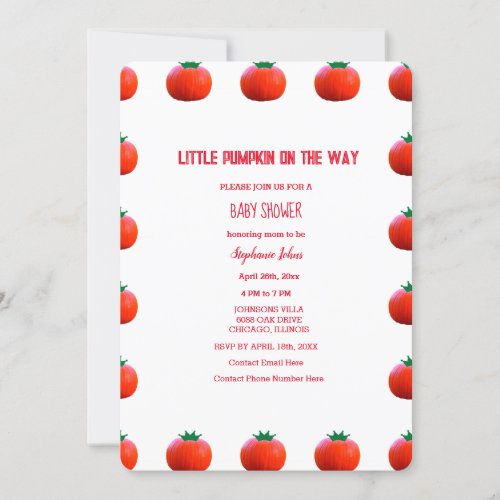 Little Pumpkin On The Way Autumn Fall Baby Shower Invitation