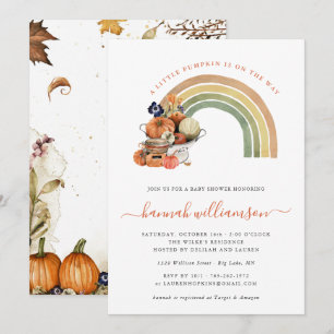 Little Pumpkin on the Way Autumn Rainbow Invitation