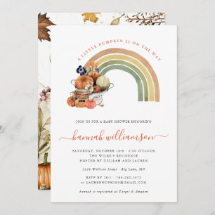 Little Pumpkin on the Way Autumn Rainbow Invitation