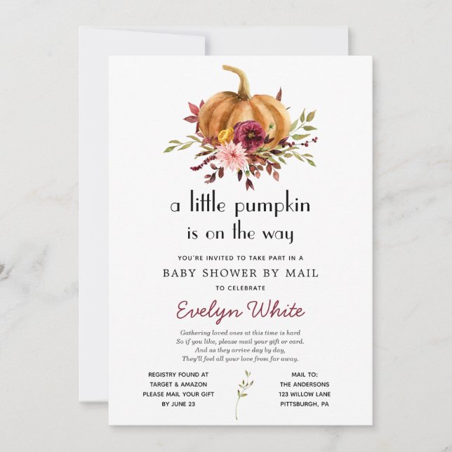Little Pumpkin on the Way Baby Shower by Mail  Invitation (Front)