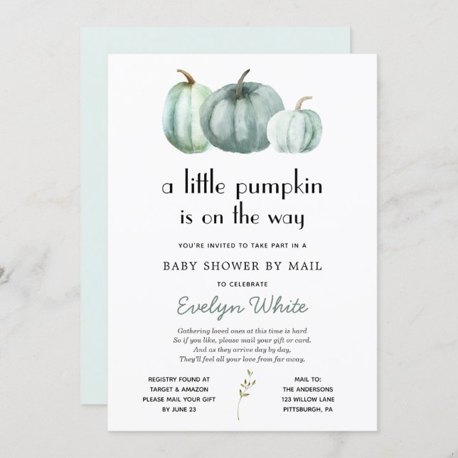Little Pumpkin on the Way Baby Shower by Mail Invitation (Front/Back)