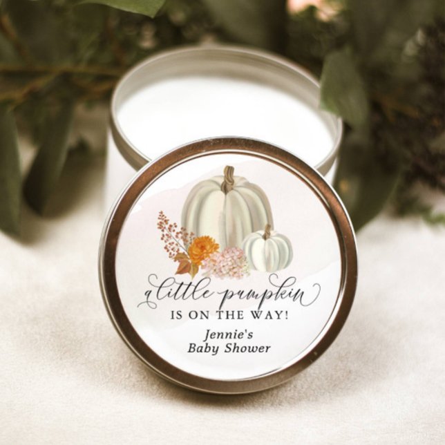 Little Pumpkin on the Way Baby Shower Customized Classic Round Sticker (Creator Uploaded)