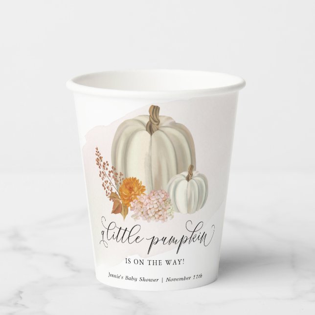 Little Pumpkin on the Way Baby Shower Customized Paper Cups (Front)