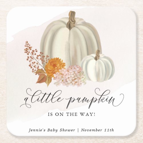 Little Pumpkin on the Way Baby Shower Customized Square Paper Coaster