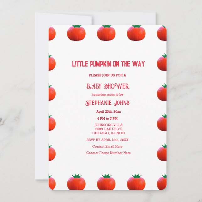 Little Pumpkin On The Way Baby Shower Fall Autumn Invitation (Front)