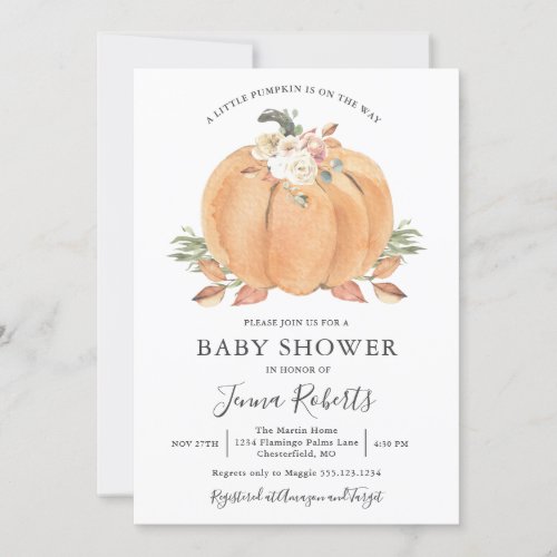 Little Pumpkin On The Way Baby Shower Invitation