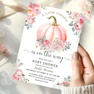 Little Pumpkin On the Way Baby Shower Pink Girl Invitation